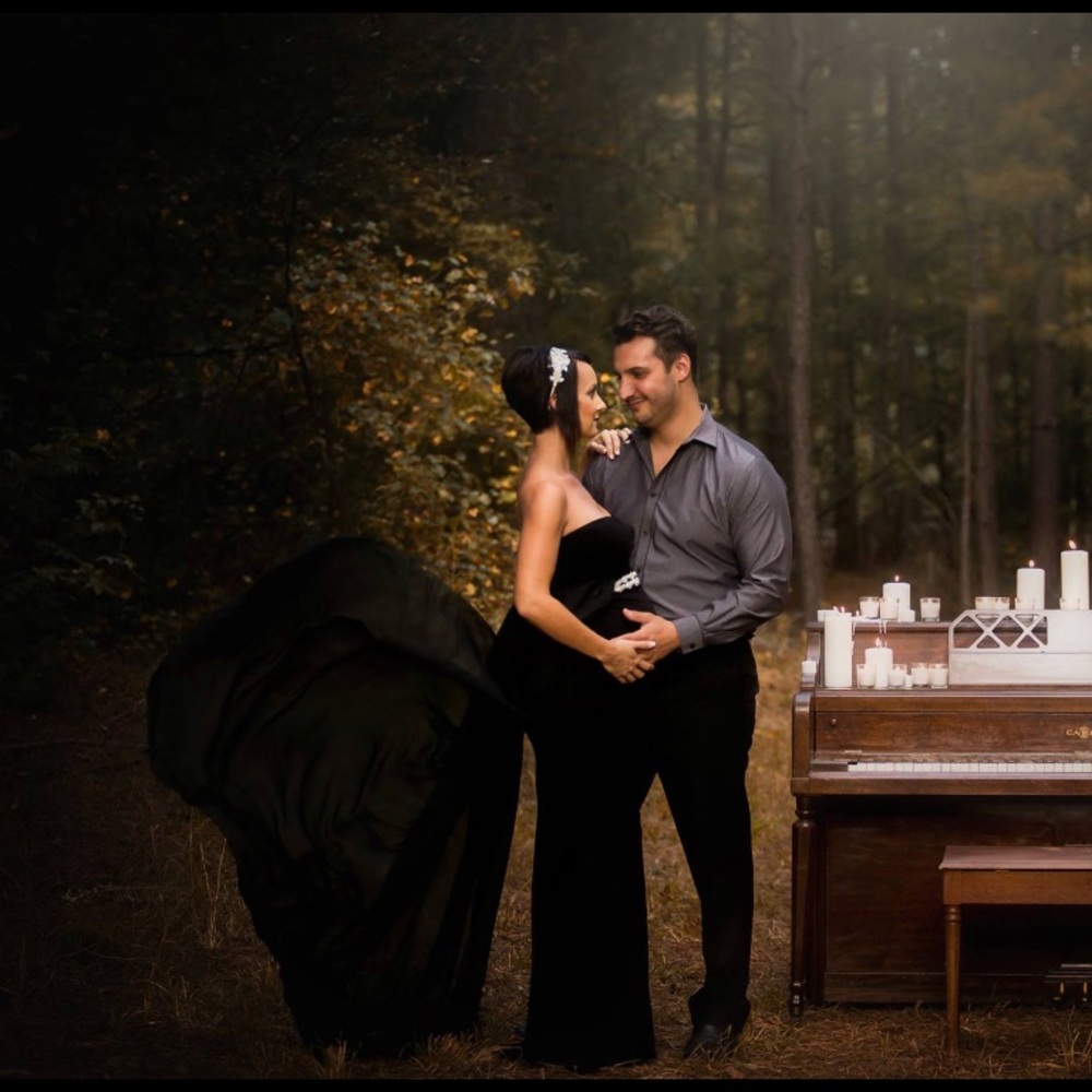 Black maternity dress gown for photo shoot